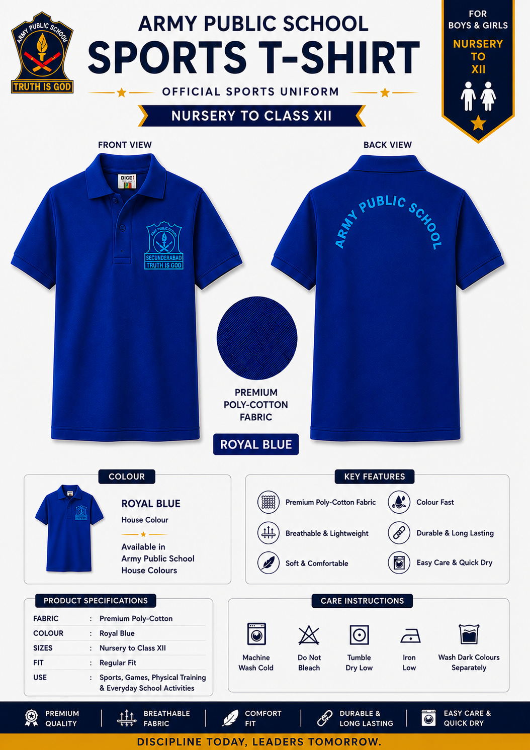 Royal Blue Boy’s and Girl’s APS Sports Tshirt
