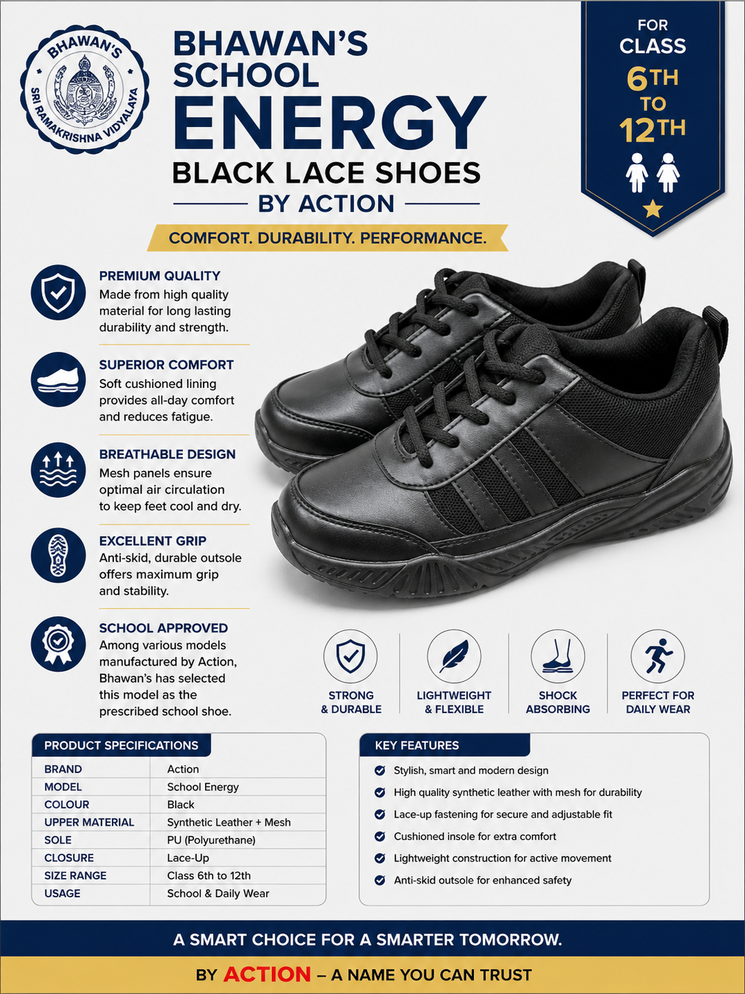 Black Lace Shoes FOR CLASS 6TH TO 12TH