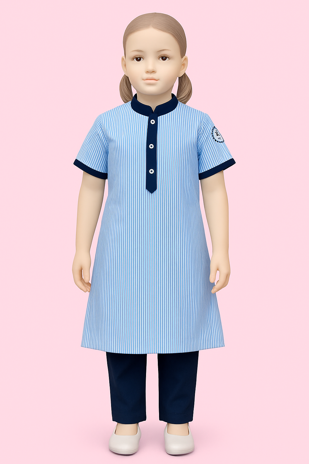 Girl’s light blue kurti with navy blue stripes