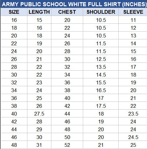 Army Public School White Full Sleeve Shirt