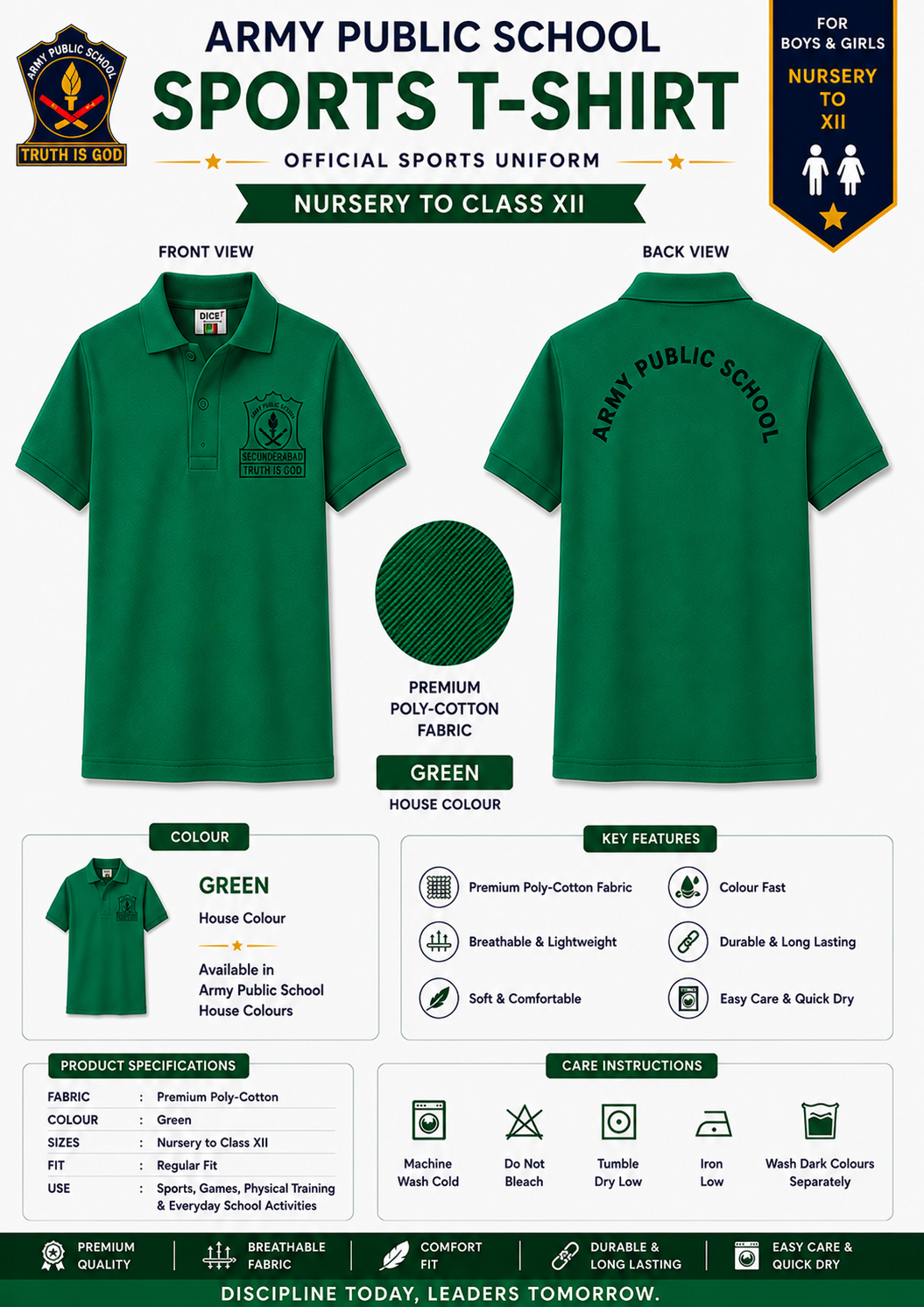 Green Boy’s and Girl’s APS Sports Tshirt