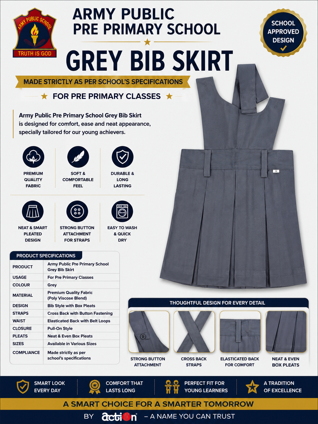 ARMY PRE PRIMARY GREY BIB SKIRT