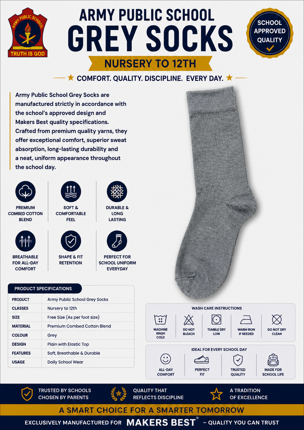 ARMY PUBLIC SCHOOL GREY SOCKS