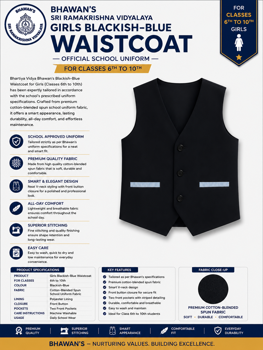 GIRLS NAVY BLUE JACKET FOR CLASS 6TH TO 10TH