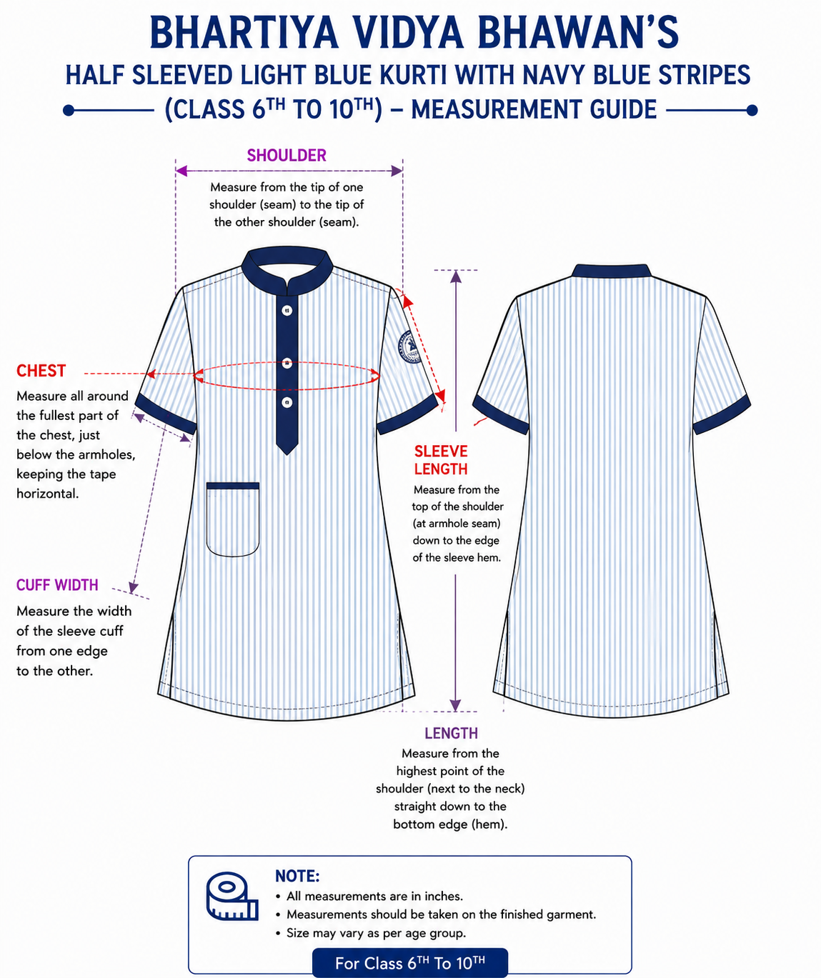 GIRL'S BLUE STRIPED KURTI FOR CLASS 6TH TO 10TH