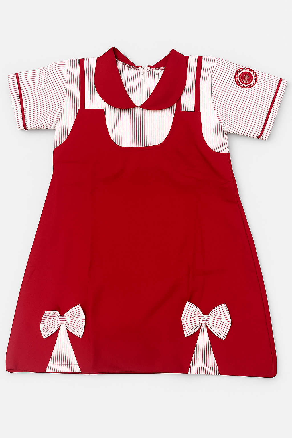 Girl’s Half sleeved Red and white striped Frock.