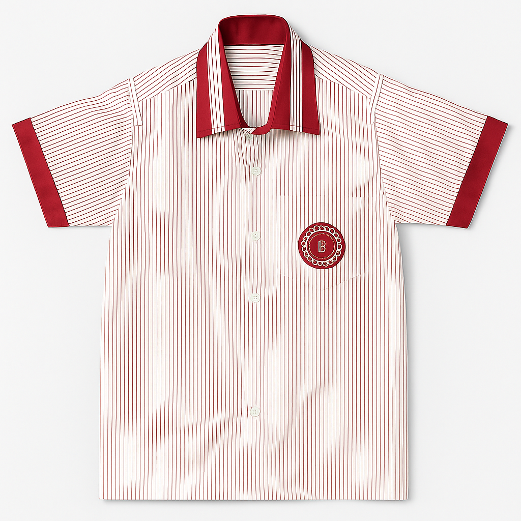 Boy’s Half sleeved Red and White striped shirt.