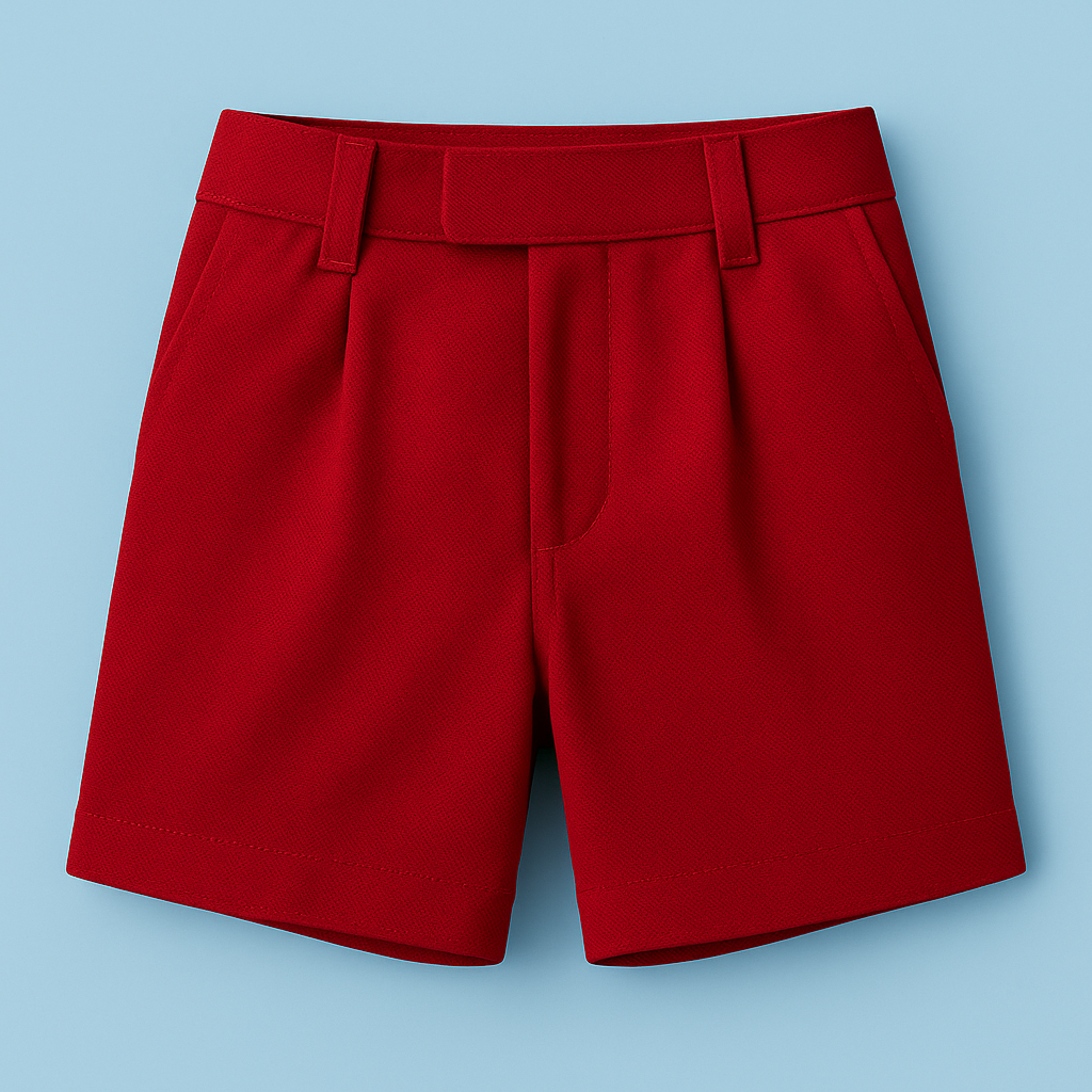 Boy's Red elastic shorts with two pockets and loops for belt