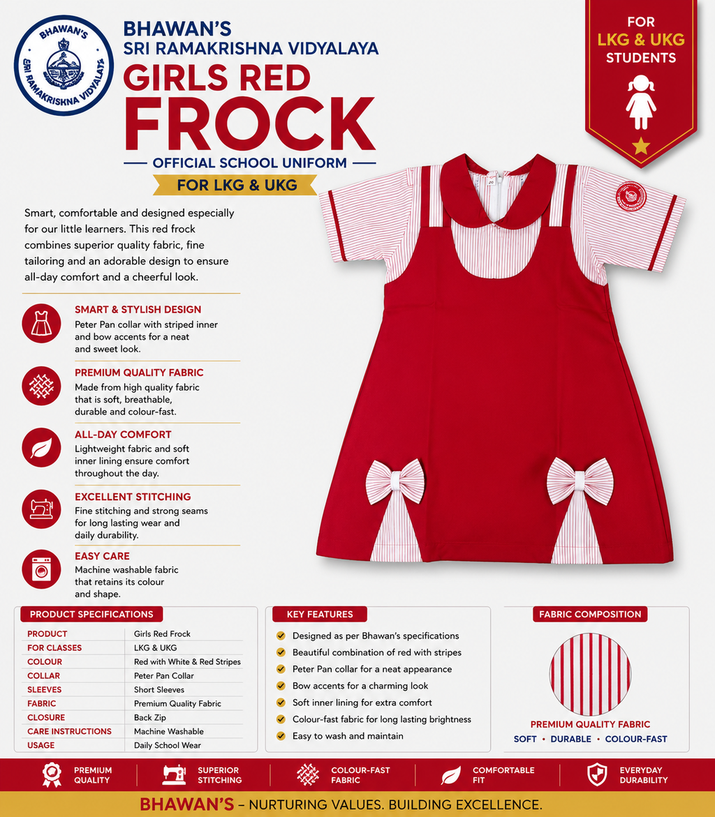 GIRL'S RED AND WHITE STRIPED PINAFORE FOR LKG & UKG