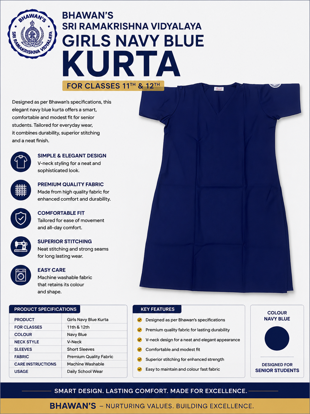 GIRL'S NAVY BLUE KURTA FOR CLASS 11TH AND 12TH