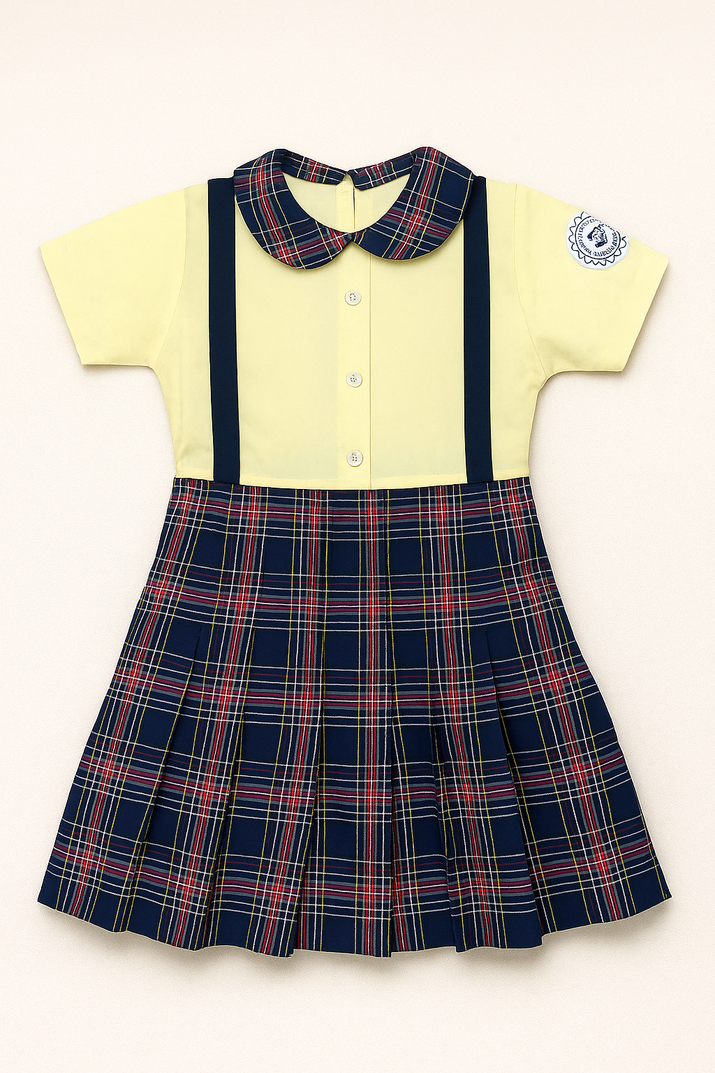 Girl’s Lemon Yellow and Navy Blue Check Frock