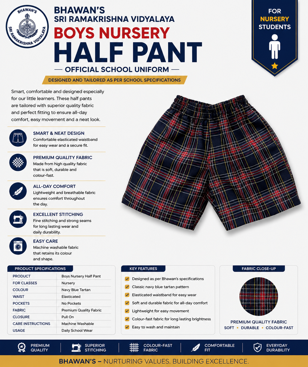 BOY'S NAVY BLUE CHECK HALF PANT FOR NURSERY