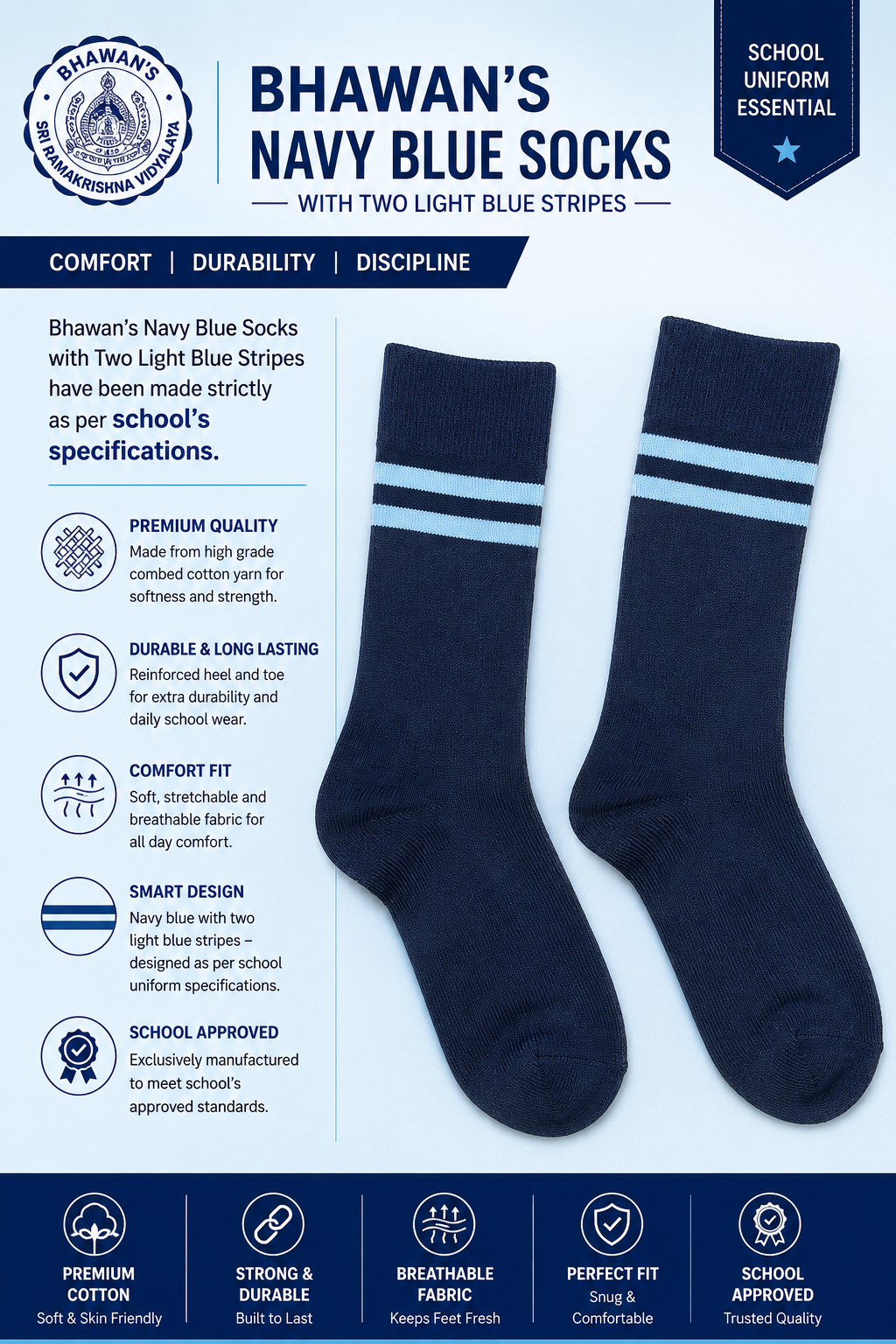 BOYS AND GIRLS NAVY BLUE SOCKS FOR CLASS 1ST TO 10TH