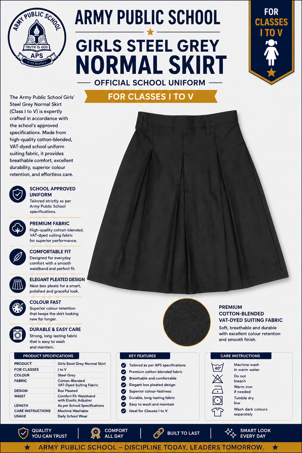 Girl’s Steel Grey Normal Skirt