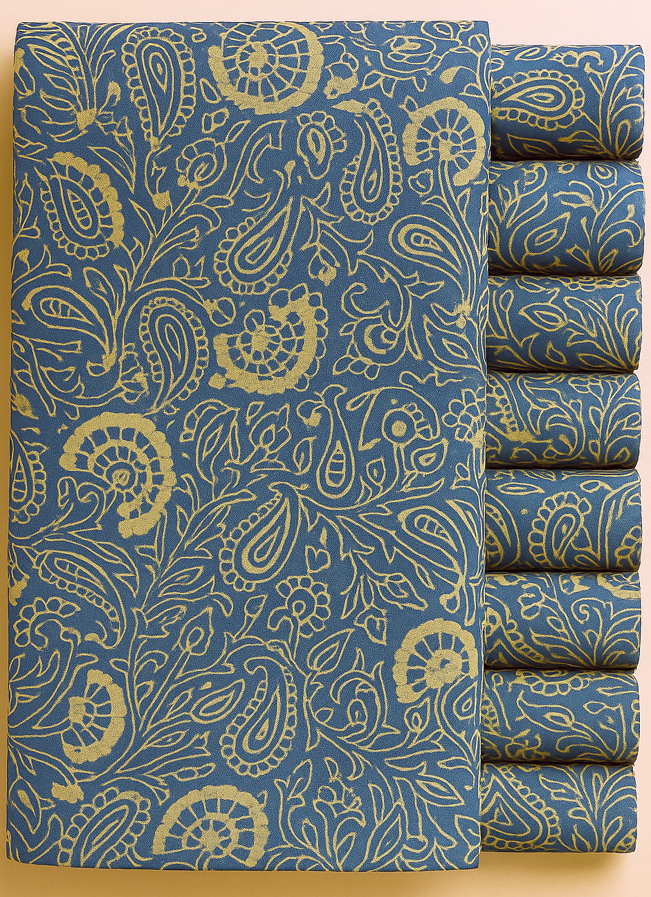HALF WHITE FLORAL ON DUSKY BLUE