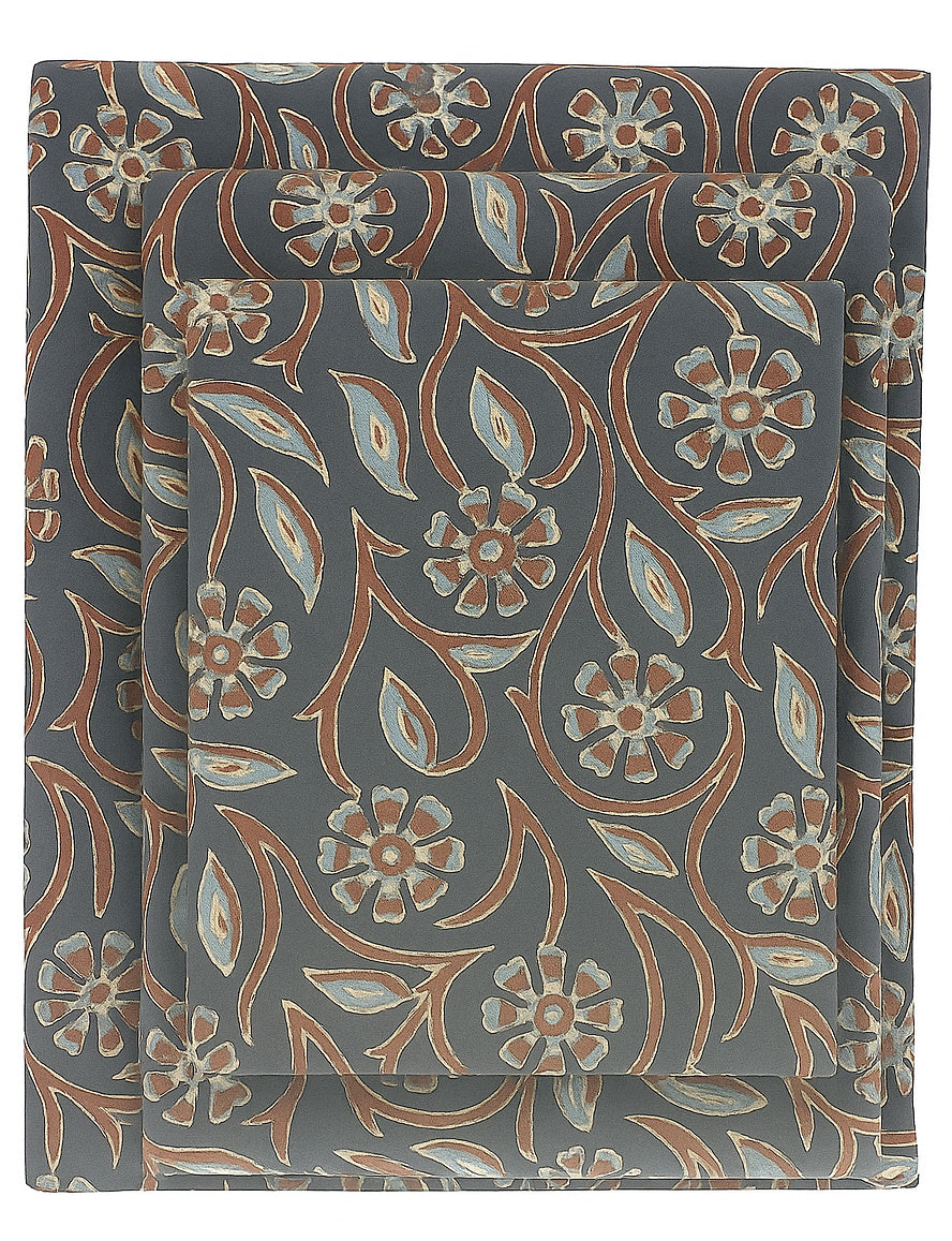 BLUEISH GREY AND MAROON FLORAL ON BLUE