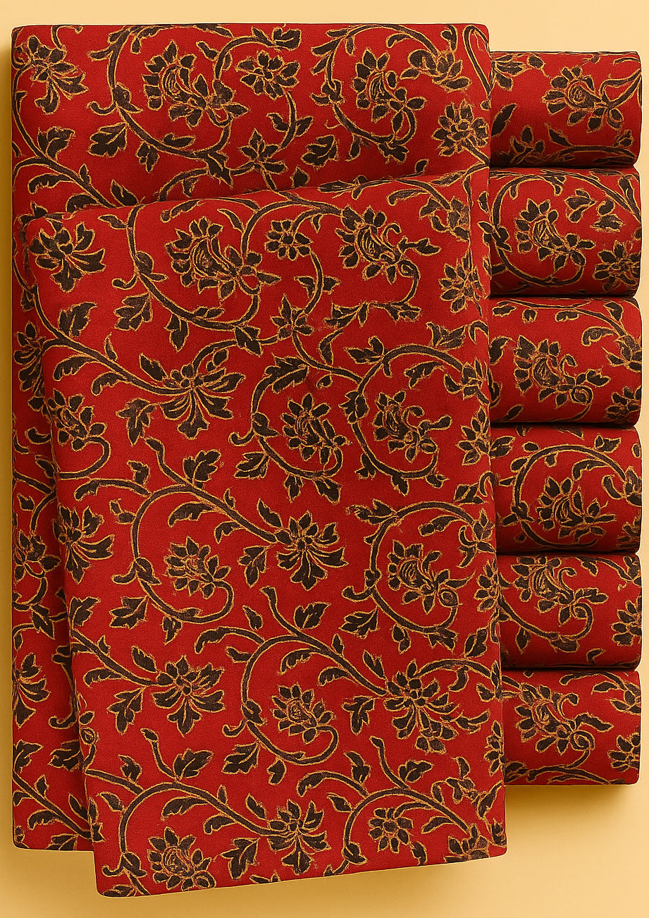BLACK FLORAL ON  RED