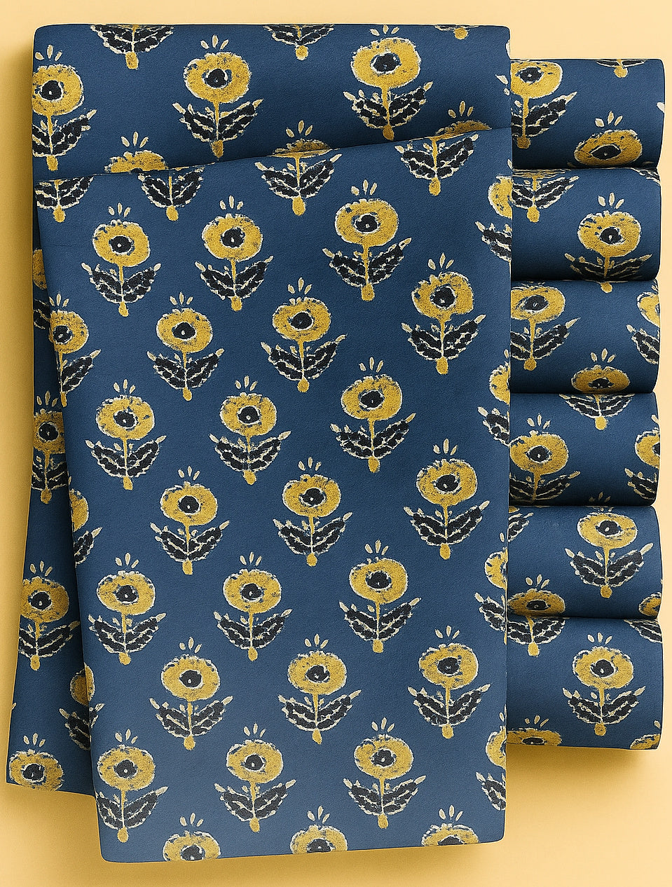 MUSTARD AND BLACK FLORAL ON TEAL