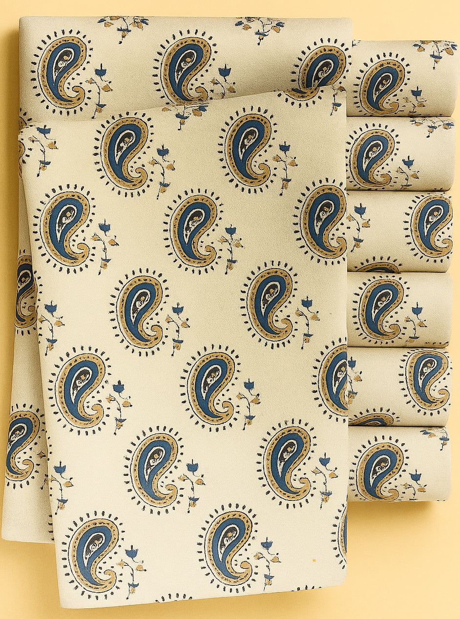 DARK TEAL AND BEIGE FLORAL ON CREAM