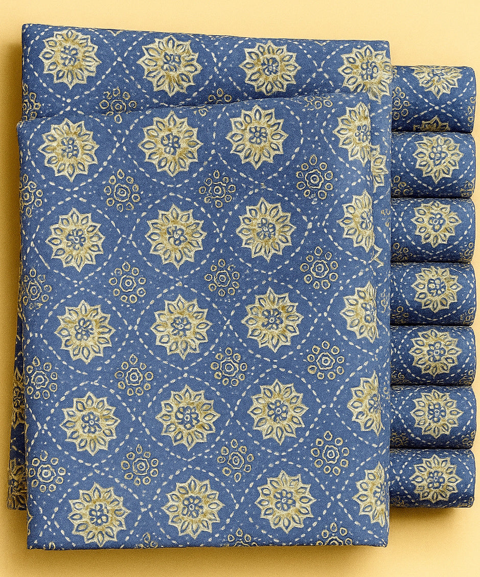 CREAM AND CAMEL FLORAL ON BLUE