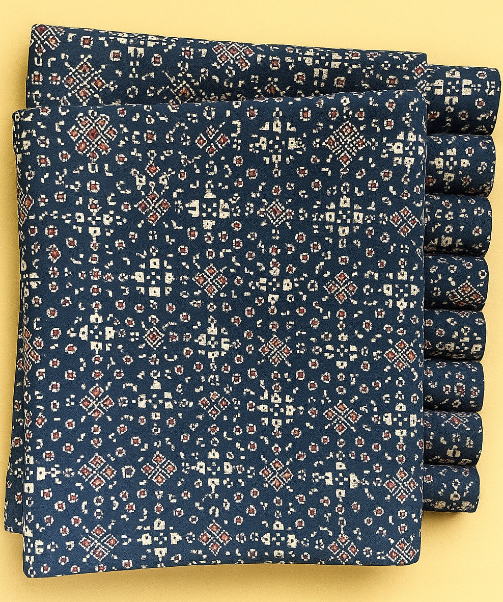 RED AND HALF WHITE GEOMETRICAL PRINT ON NAVY BLUE