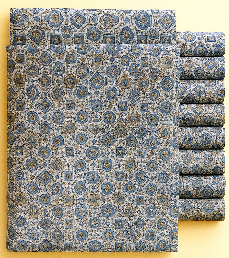 KASHISH AND BLUE GEOMETRICAL ON CREAM