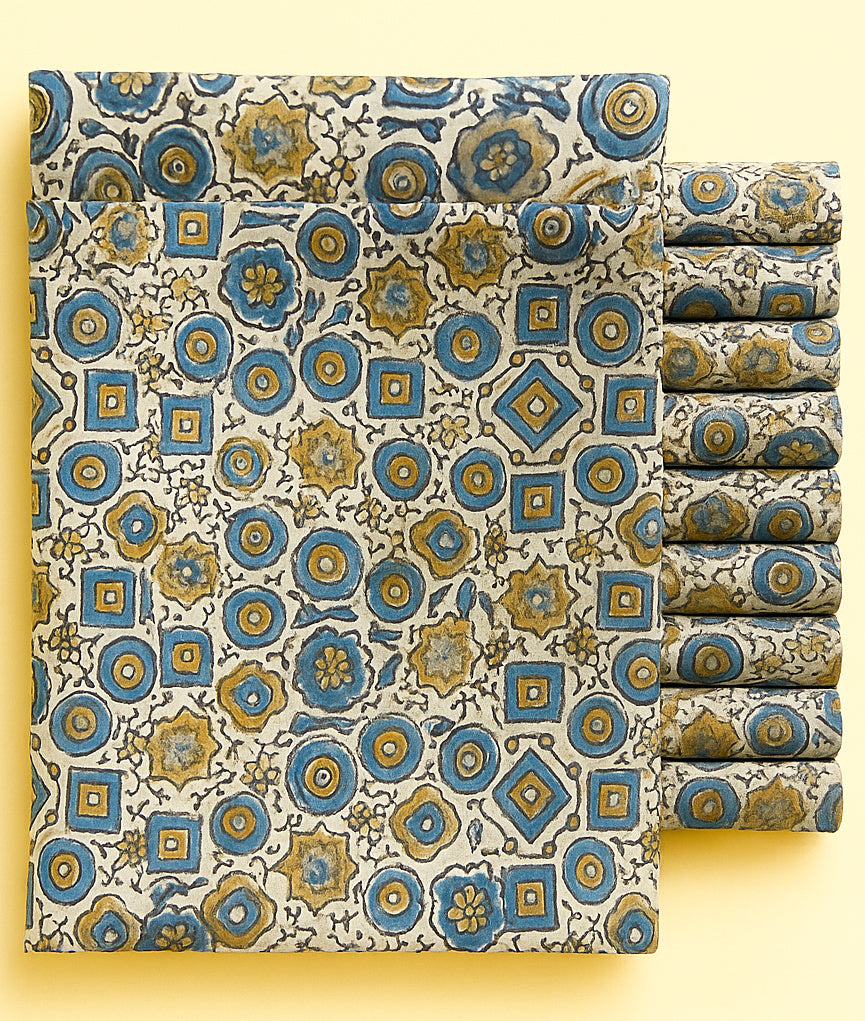 BLUE AND KASHISH GEOMETRICAL ON CREAM