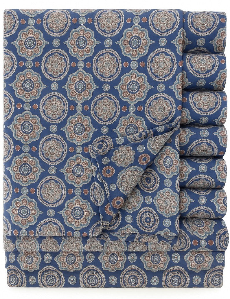 BLACK HALF WHITE FLORAL PRINT ON BLUE