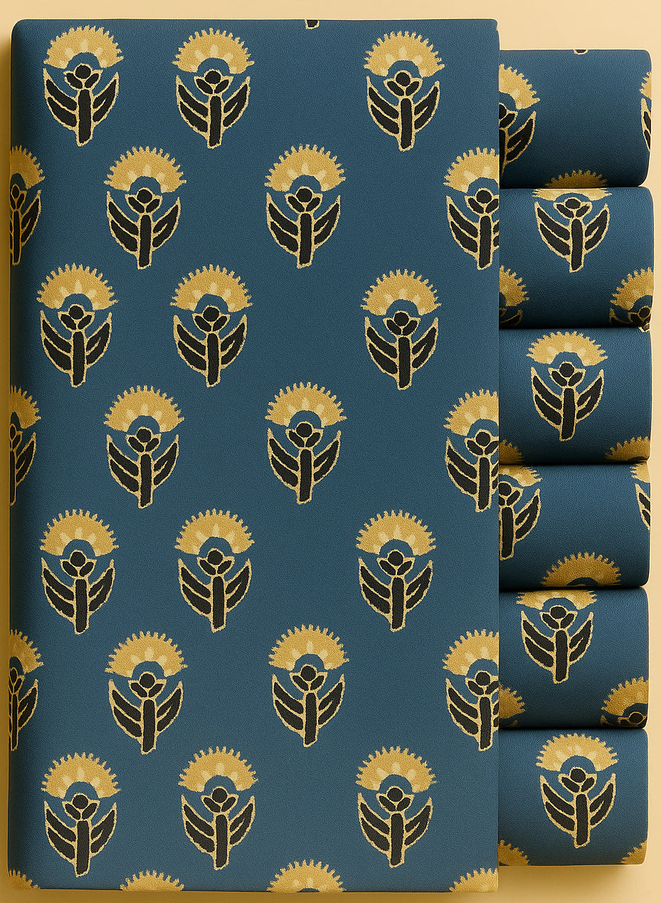 CAMEL, CREAM AND BLACK FLORAL ON TEAL