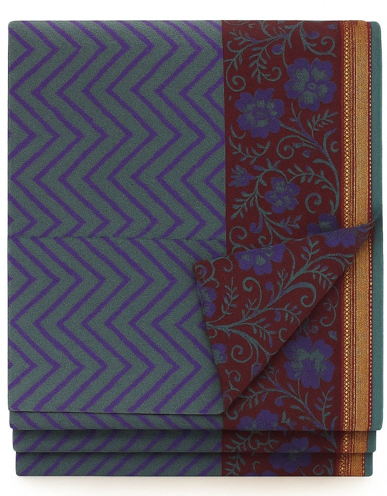 PURPLE GEOMETRICAL PRINT WITH MAROON FLORAL BORDER (Copy)