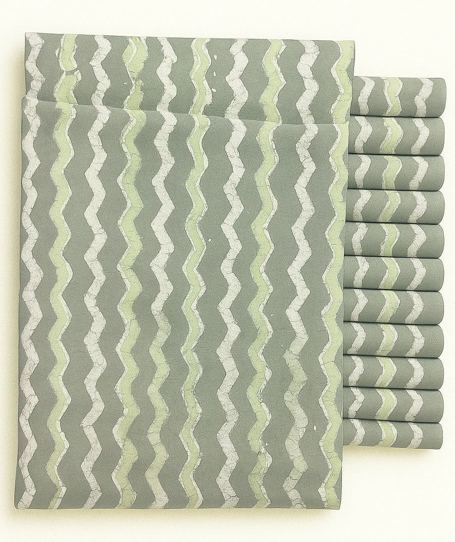CREAM AND LEAF GREEN GEOMETRICAL ON PALE OLIVE GREEN