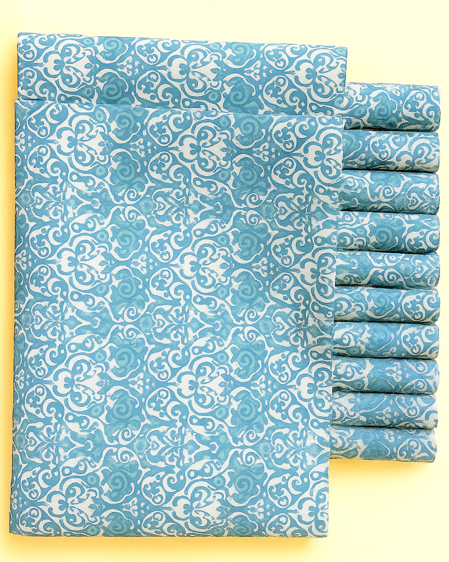 CELESTIAL BLUE FLORAL ON HALF WHITE