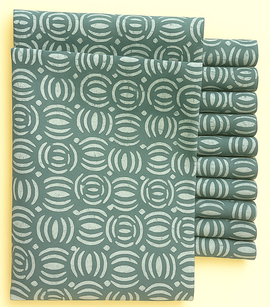 CREAM FLORAL ON SLATE GREEN