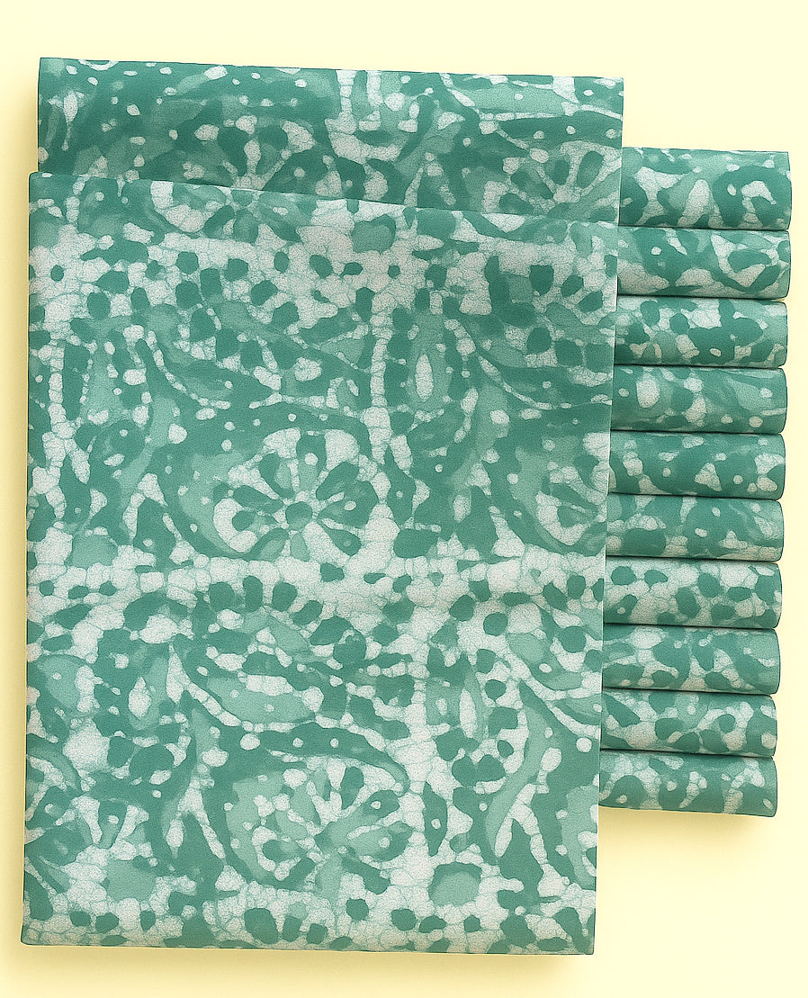 TURTLE GREEN & AQUA FLORAL ON HALF WHITE