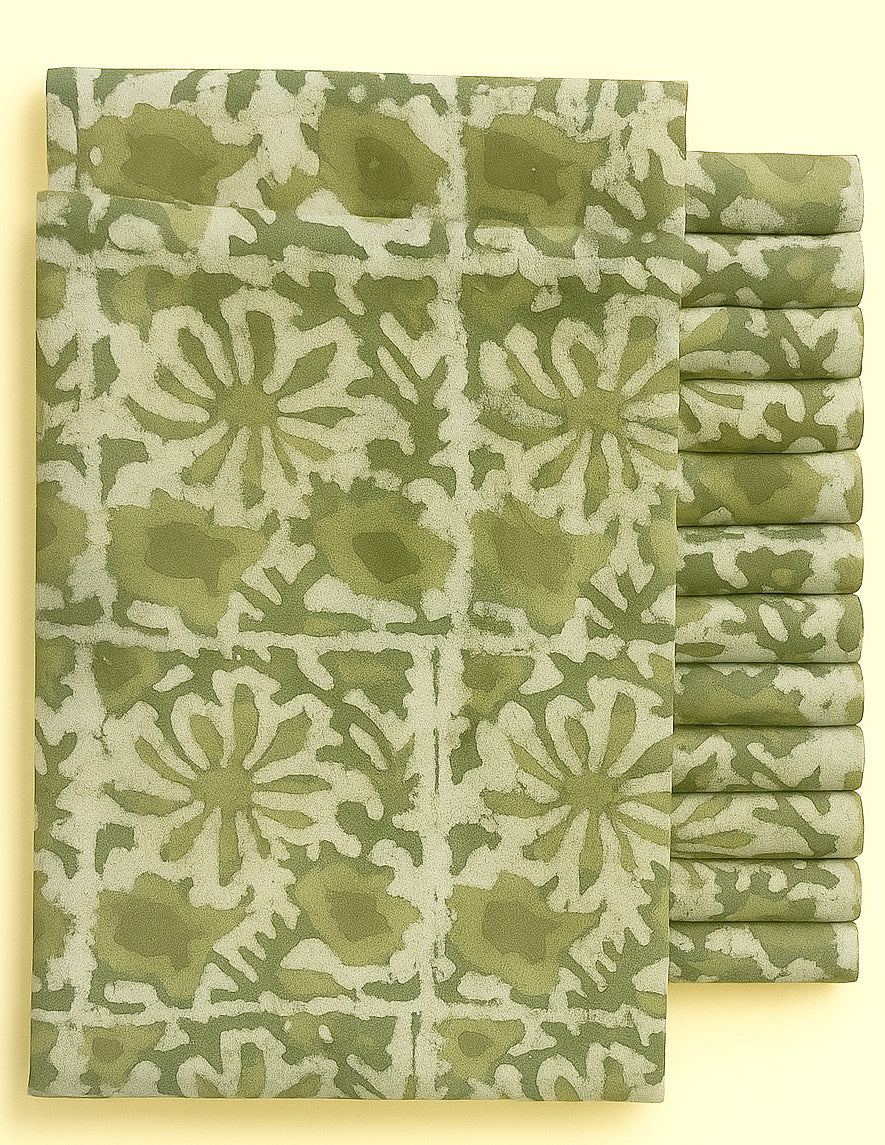 LIGHT &  DARK GREEN FLORAL ON CREAM