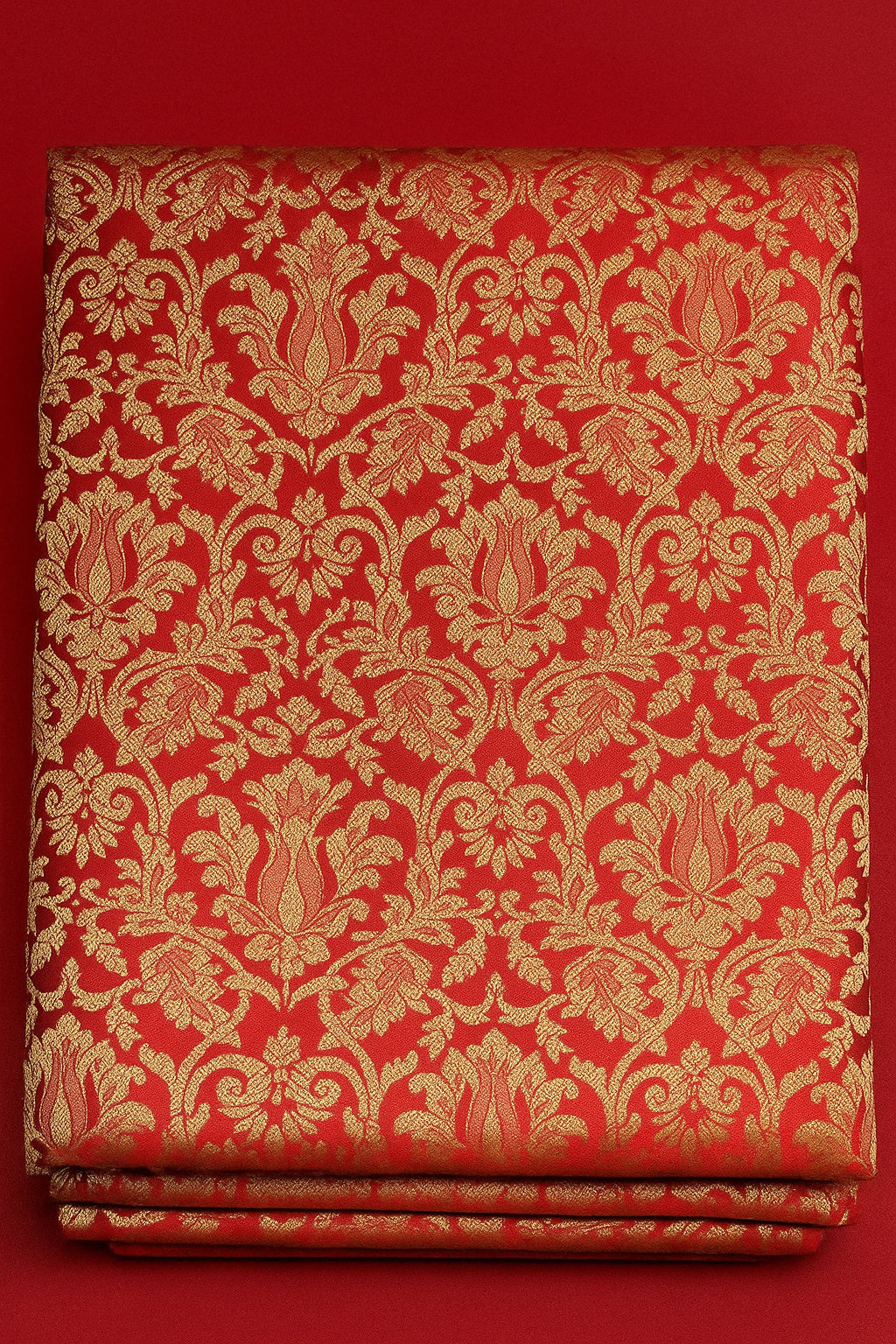 LIGHT RED AND GOLD FLORAL ON RED