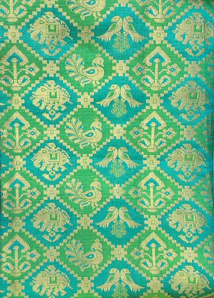 GOLD FIGURES ON GREEN AND TEAL