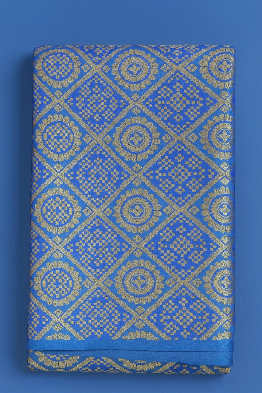 GOLD GEOMETRICAL & FLORAL ON LIGHT NAVY BLUE AND LIGHT BLUE