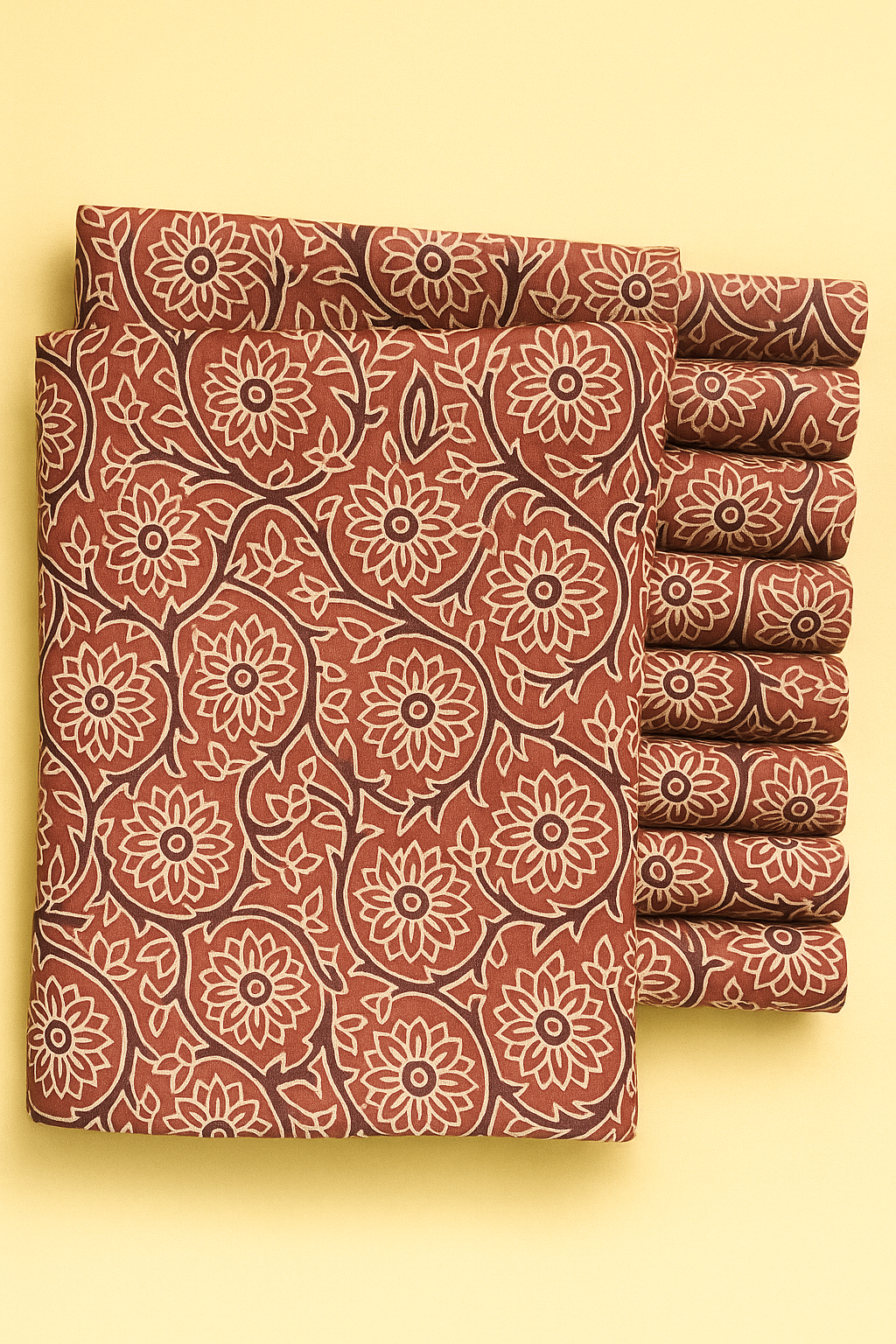 CREAM AND MAROON FLORAL ON RED