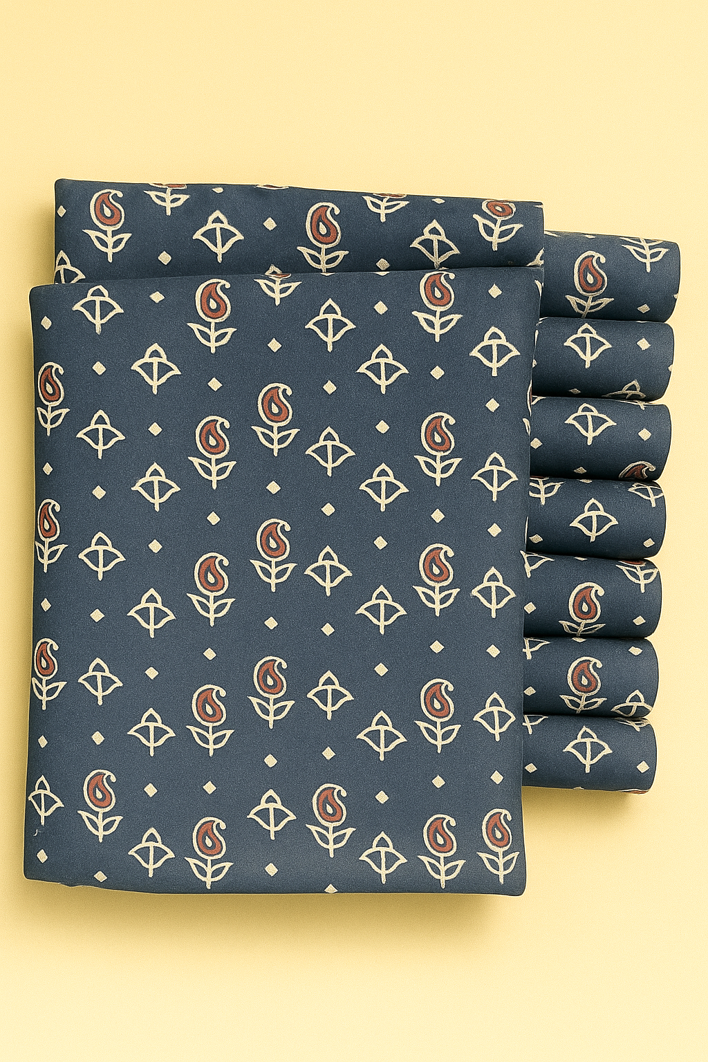 APPLE BLOSSOM AND CREAM FLORAL ON BLUE