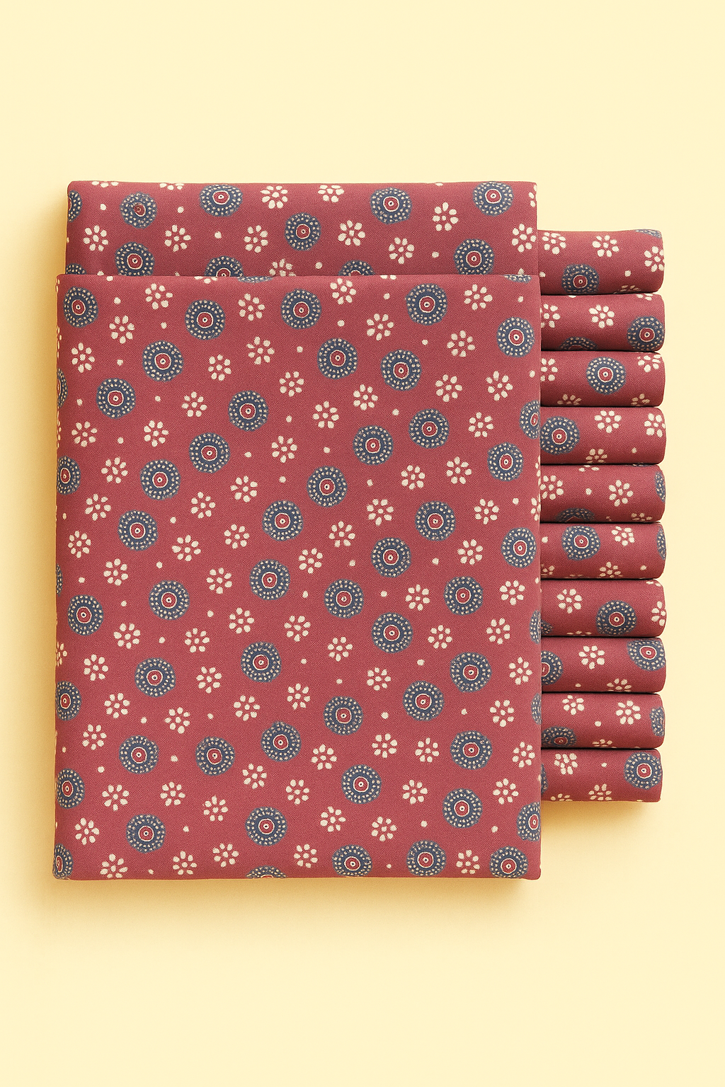 BLACK AND CREAM FLORAL ON DEEP RED