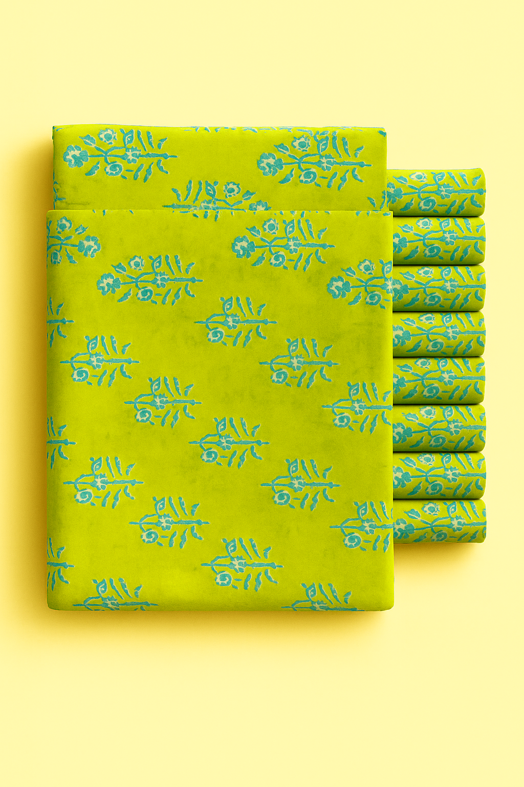 TURQOUISE FLORAL ON PISTACHIO GREEN