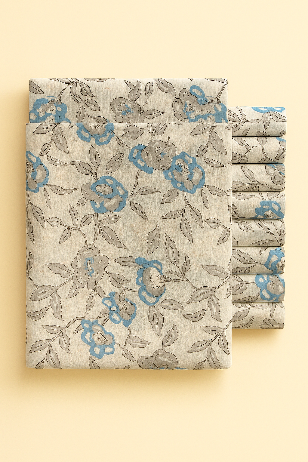 TURQOUISE AND GREY FLORAL ON CREAM