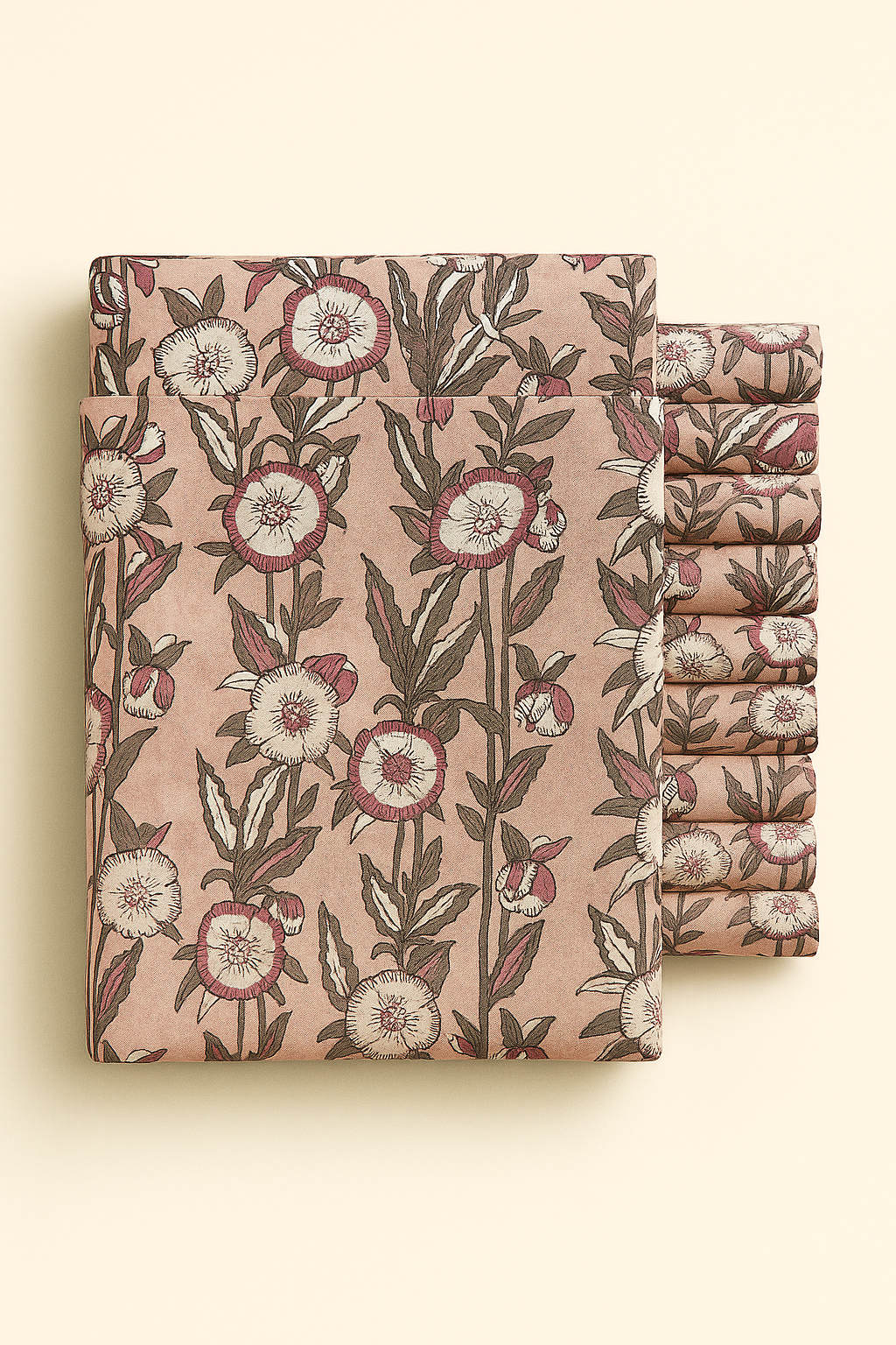 OLD ROSE, GREEN FLORAL ON ORIENTAL PINK