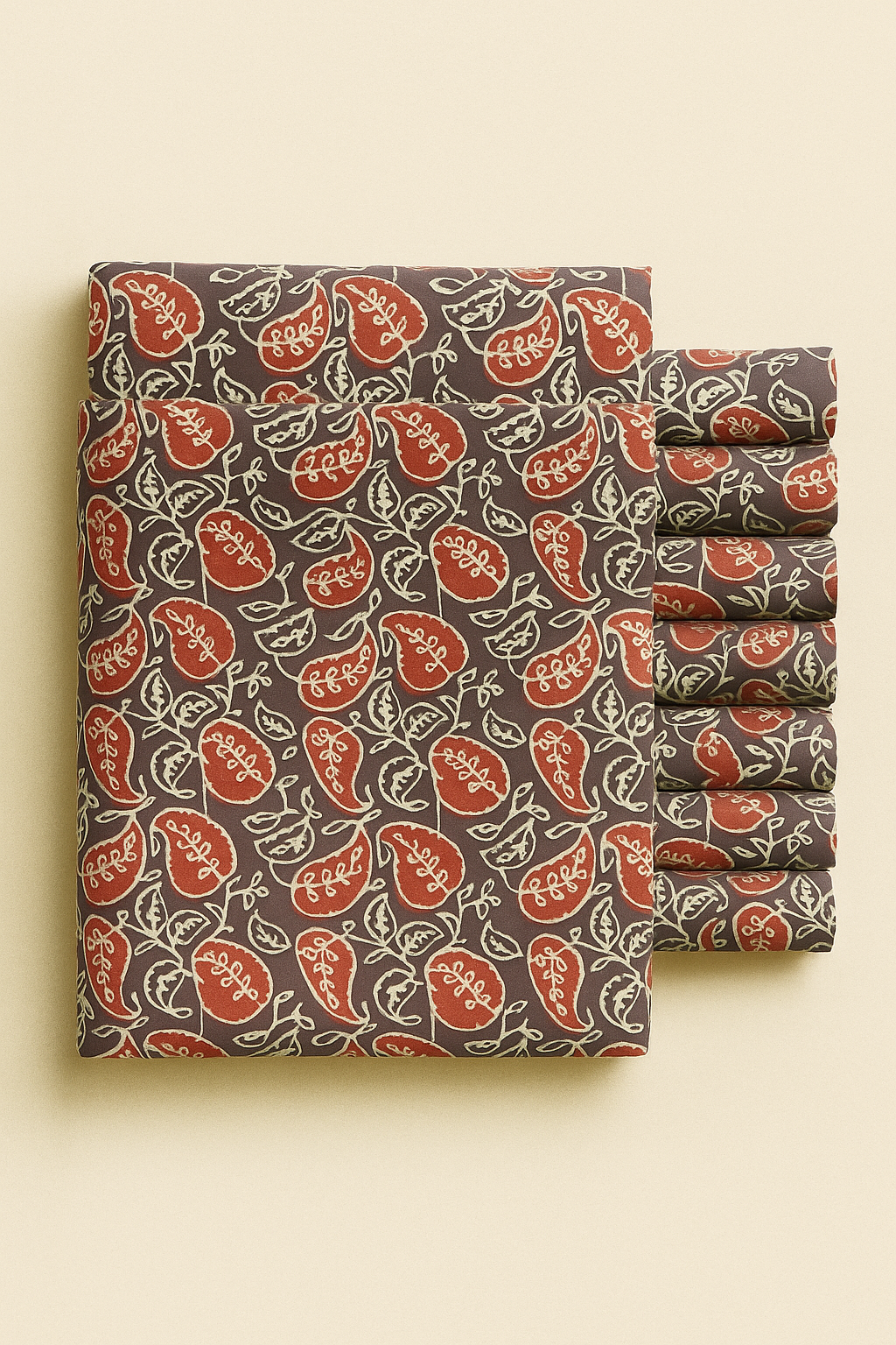 CREAM AND RUST FLORAL ON BROWN