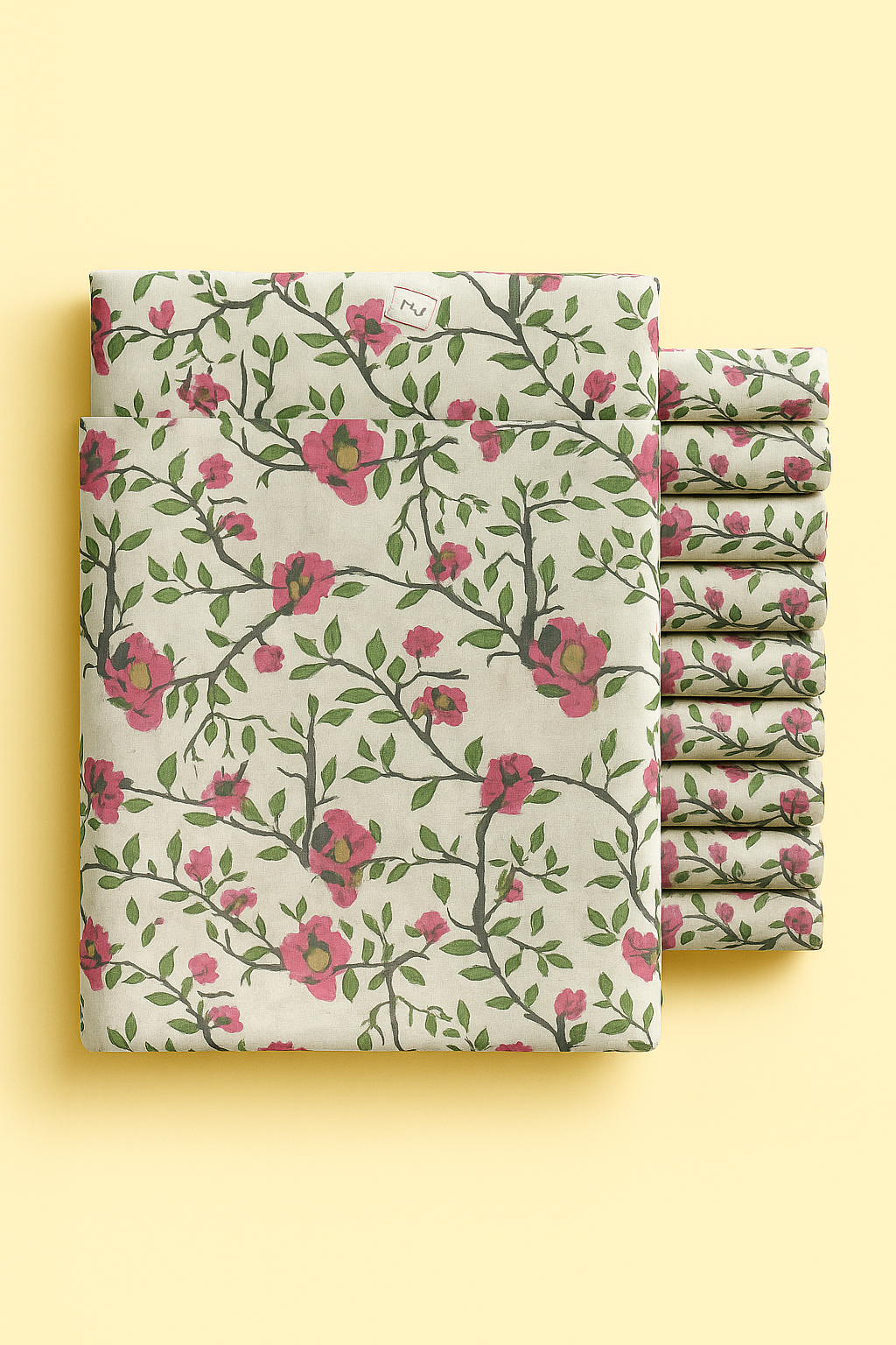 PINK GREEN AND BEIGE FLORAL ON CREAM