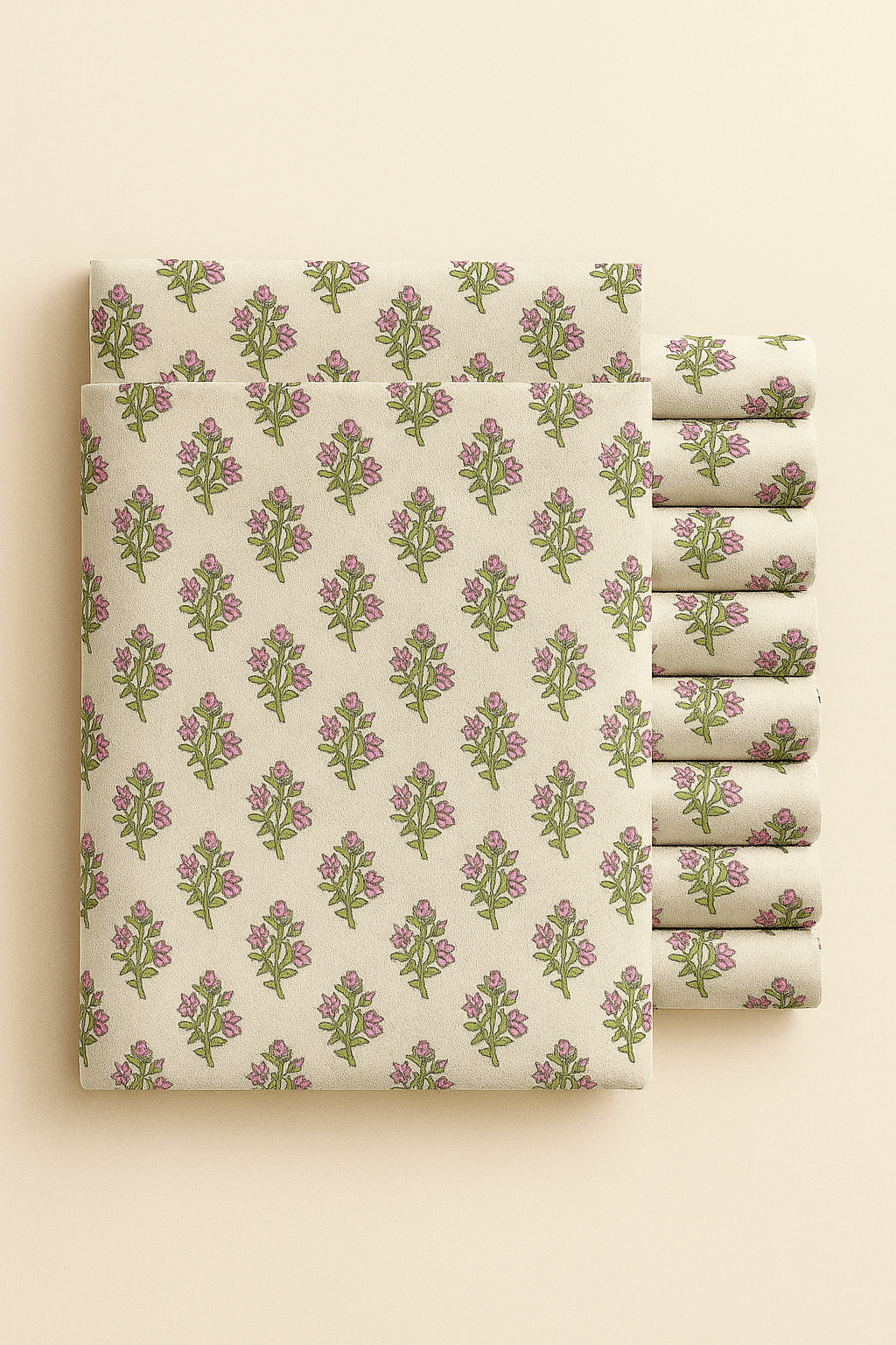 PINK AND GREEN FLORAL ON CREAM