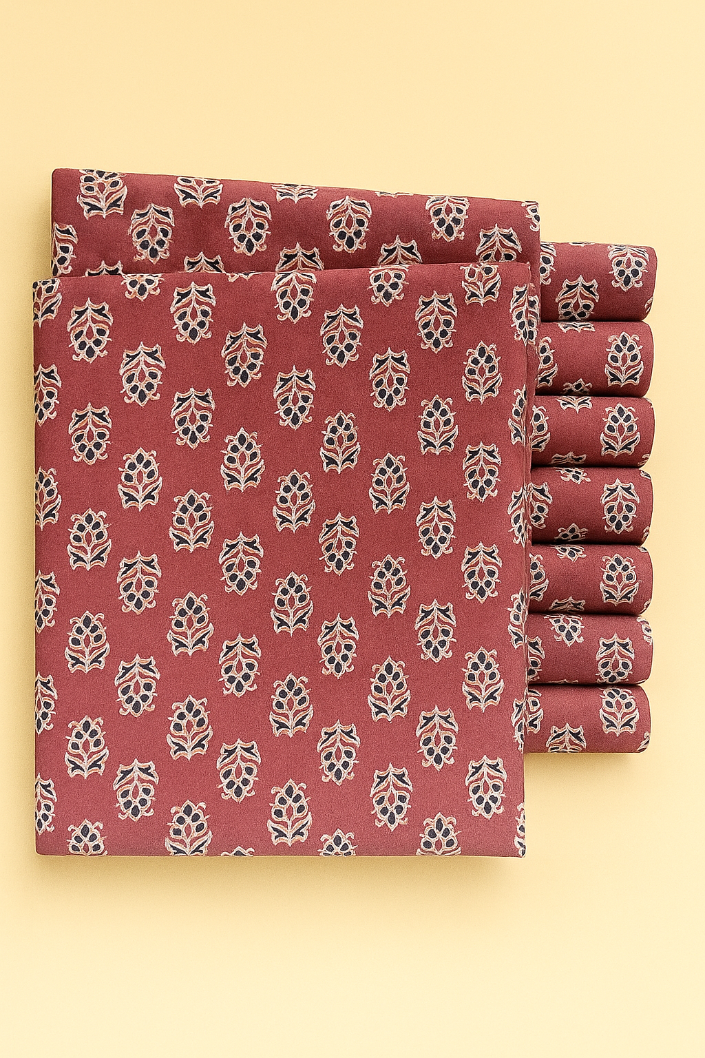 CREAM AND BLACK FLORAL ON PALE MAROON