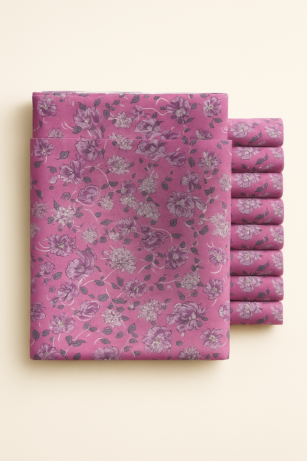 GREY AND CREAM FLORAL ON RASPBERRY ROSE