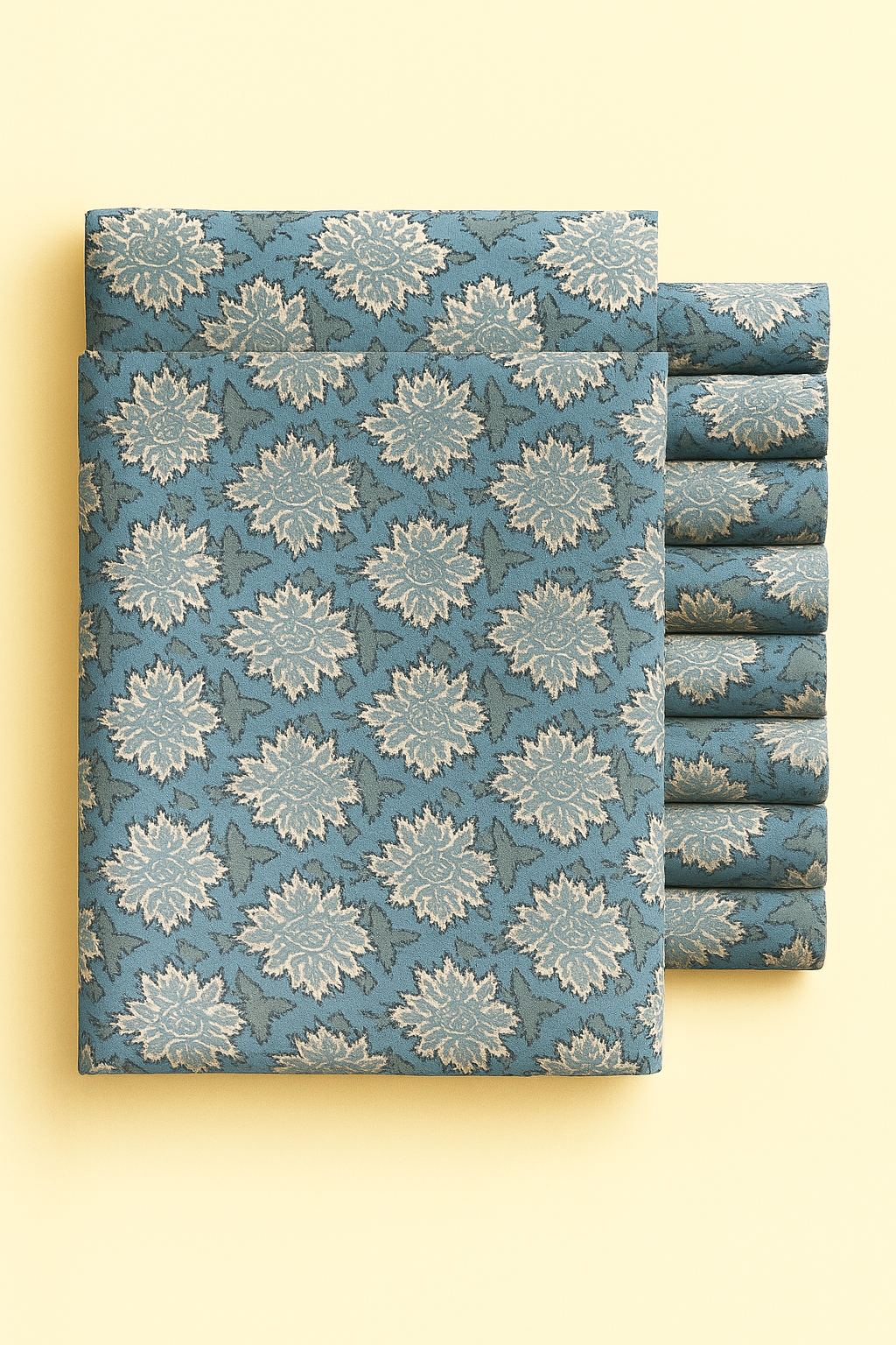 LIGHT AND DARK GREEN FLORAL ON GREYISH BLUE